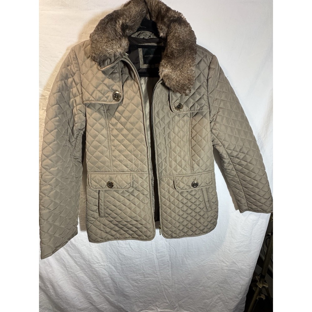 Weatherproof Womens Large Quilted Faux Fur Collar Jacket Beige Tan WPL11590